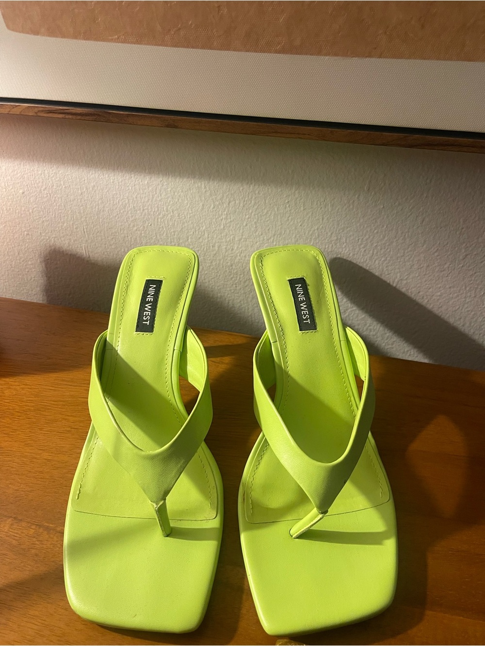 Nine West Neon Lime Square-Toe Thong Sandals